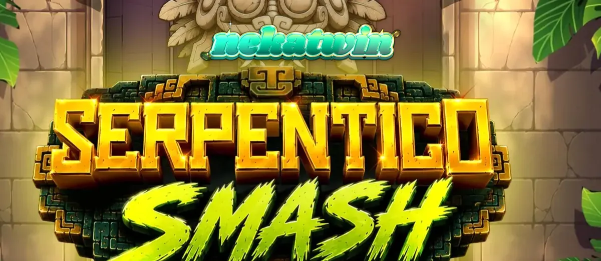 Tampilan visual slot Serpentico Smash dengan tema hutan Aztec dan simbol batu kuno.