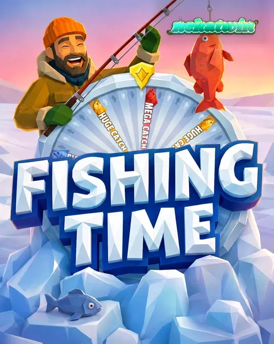 Tampilan roda bonus dan pemandangan danau beku di slot Fishing Time oleh BGaming